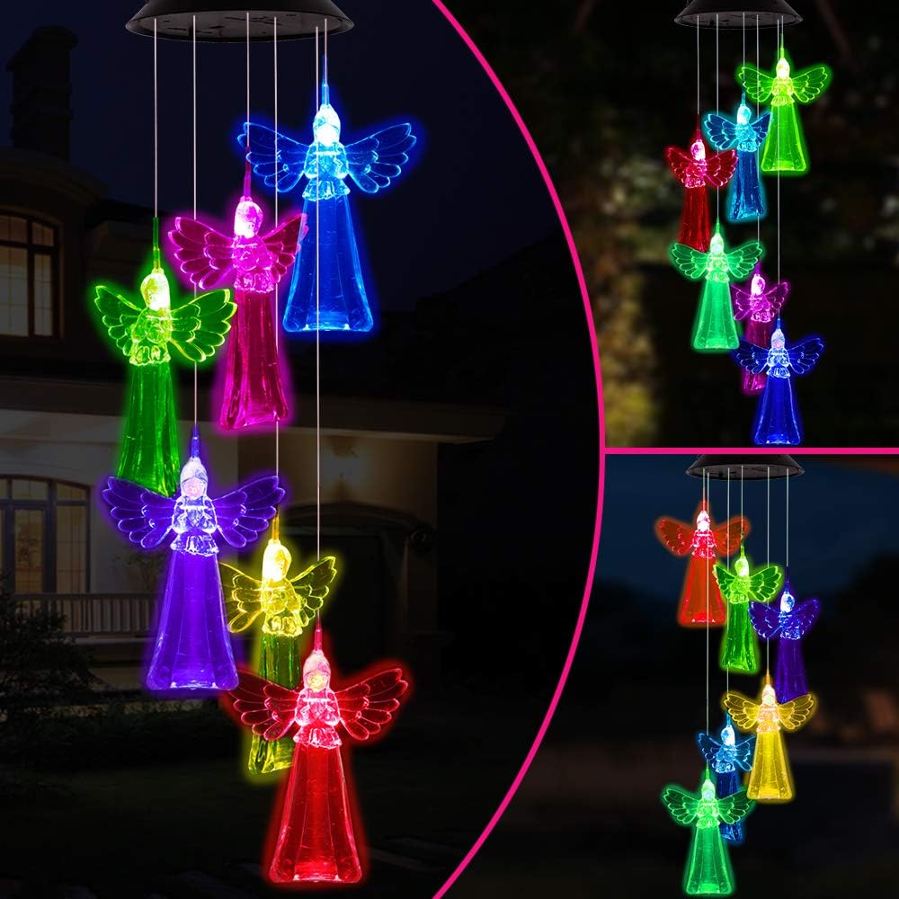 ME9UE Color Changing Angel Wind Chimes Outdoor Decoration,Waterproof Mobile Romantic Angel Windchime Light, LED Solar Angel Wind Chime for Home, Festival, Patio, Night Garden Decor