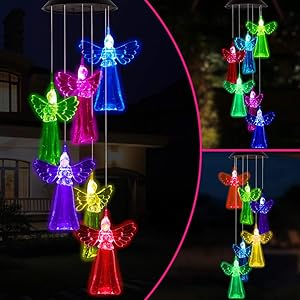 ME9UE Color Changing Angel Wind Chimes Outdoor Decoration,Waterproof Mobile Romantic Angel Windchime Light, LED Solar Angel Wind Chime for Home, Festival, Patio, Night Garden Decor