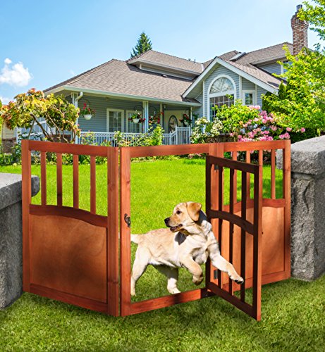 51.5'' Indoor/Outdoor Free Standing Solid Wood 3 Panel Folding Pet Gate with Door