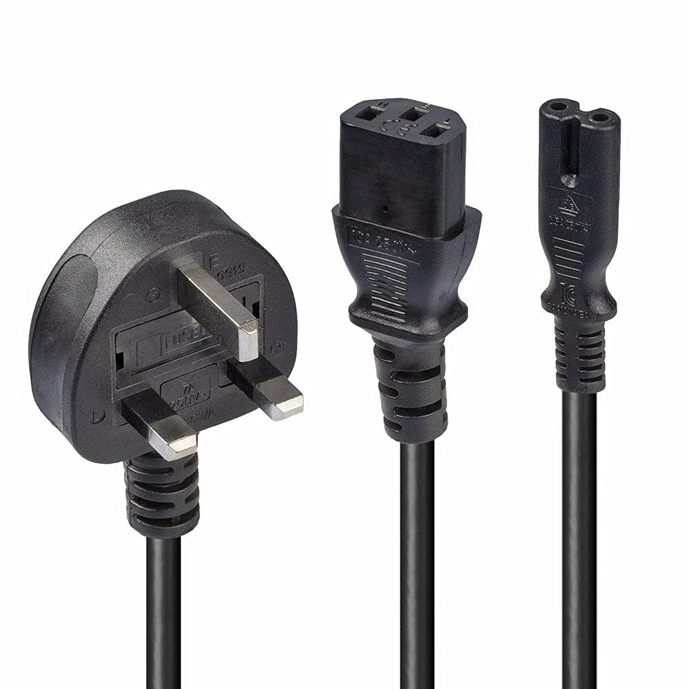 Lindy 2.5m UK Mains 3 Pin Plug to IEC C13 and C7 "Y" Splitter Lead Cable, Black
