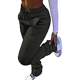 Famnbro Women Stacked Sweatpants Thick Warm Fleece Lined Pants Drawstring Waist Ruched Active Joggers