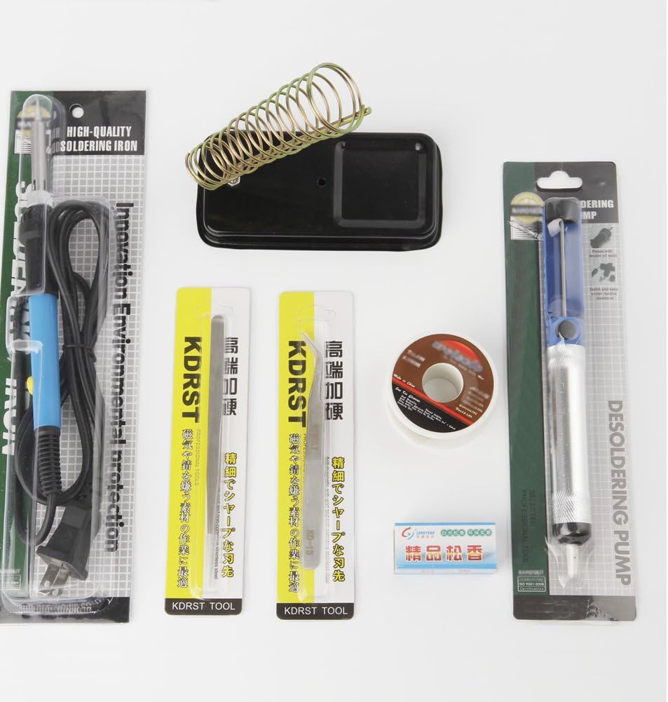 Hygoo Soldering Iron Kit, 60W 110V Electric Soldering Iron with Adjustable Temperature, Desoldering Pump, Solder Wire, 2pcs Tweezers, Rosin and Stand for Variously Repaired Usage
