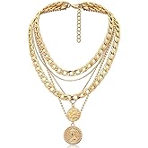 CaySep Layered Necklace for Women-Trendy Retro Portrait Coin Pendant Choker Necklace Dainty Chunky Chain Choker Necklaces