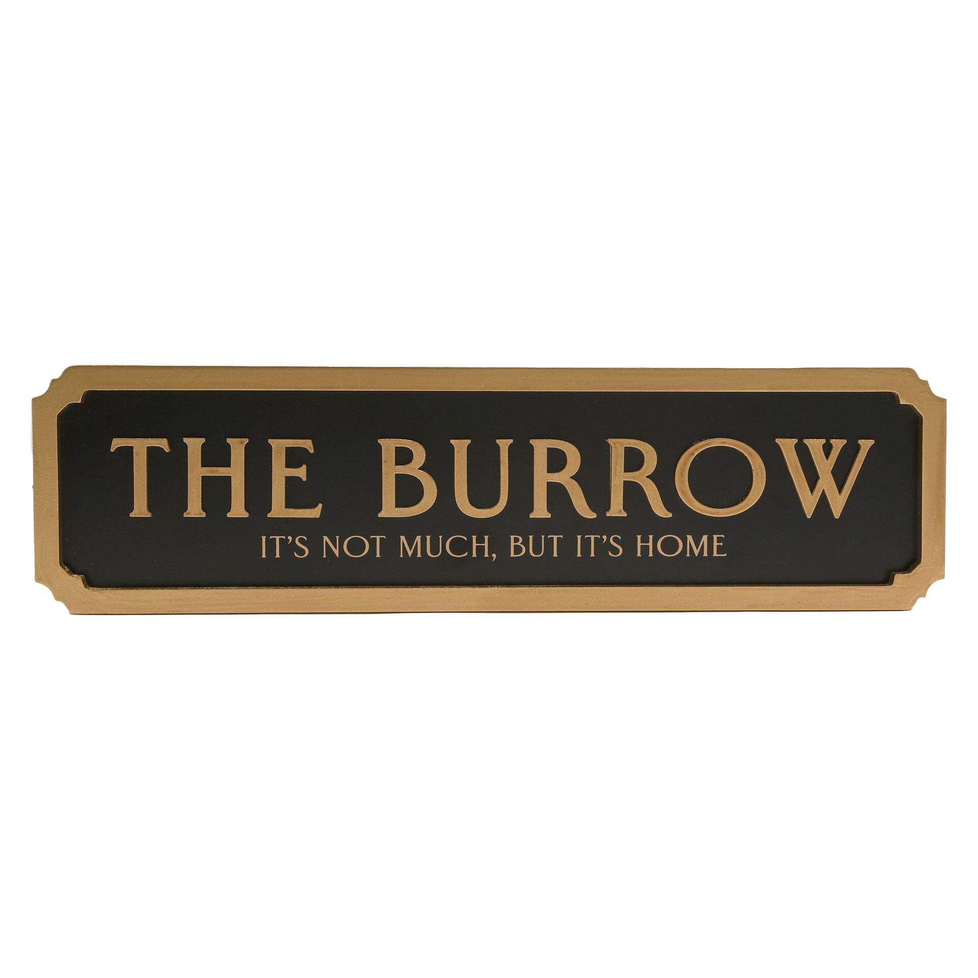 Harry Potter The Burrow Metal Wall Sign – Vintage Black & Gold Home Decor Plaque – Wizarding World Street Sign for Fans