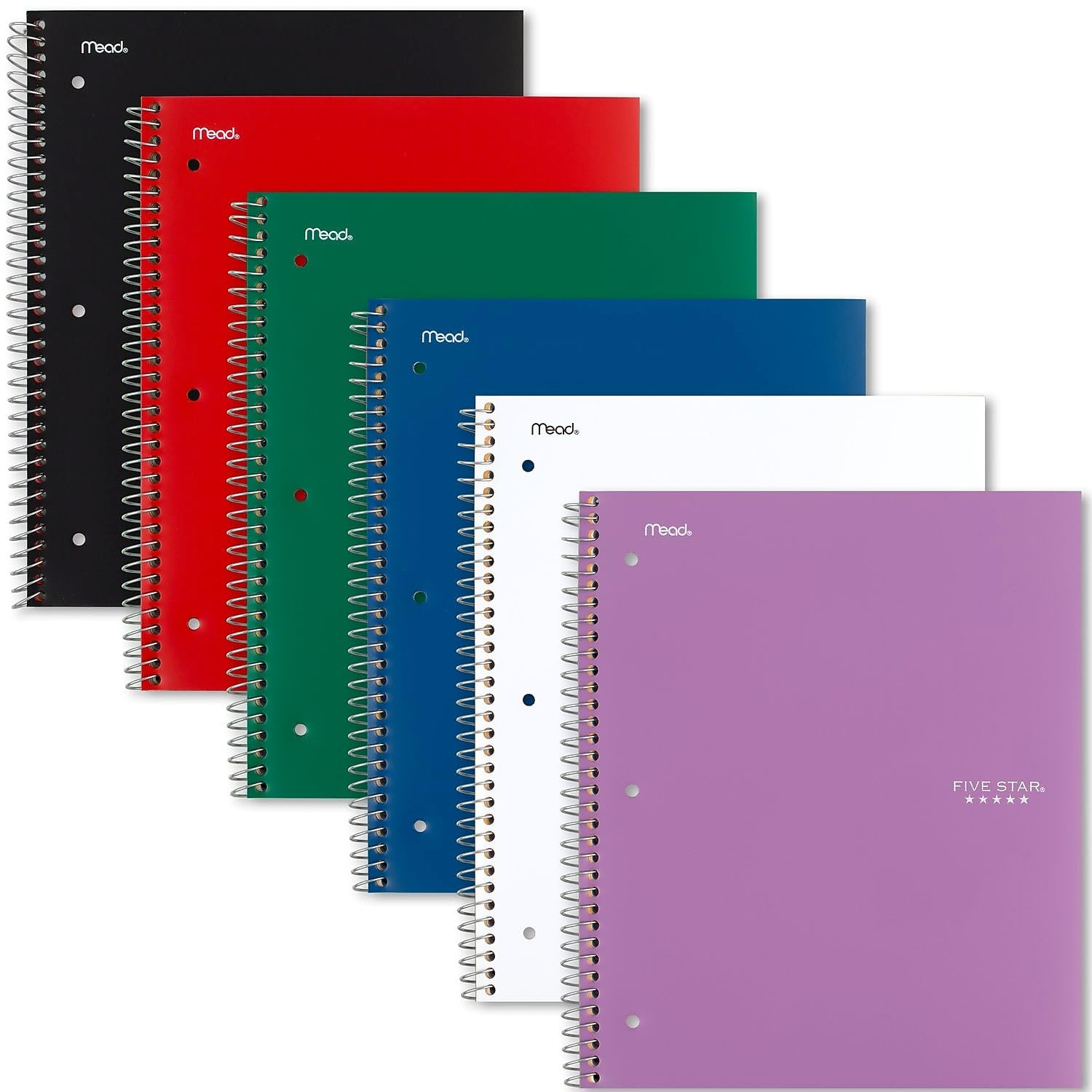Five Star Spiral Notebook, 5 Subject, College Ruled Paper, 200 Sheets, 11" x 8-1/2", Color Selected For You, 1 Count (06112)