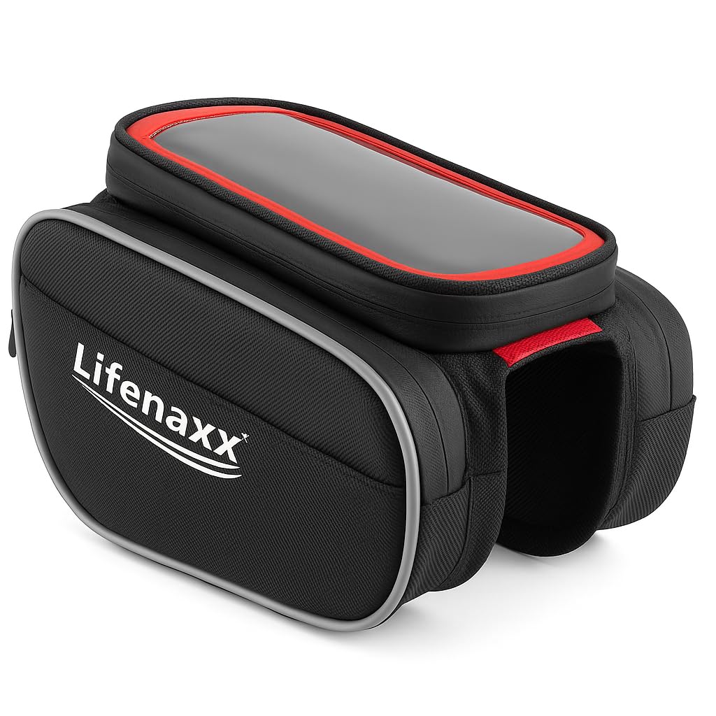 Lifenaxx Bike Mount Holder Waterproof Bag - Cycle Frame Bag with Integrated Phone Compartment for all Bike Types: Electric, Mountain, City Bikes - Bicycle Bag LX-029, Black