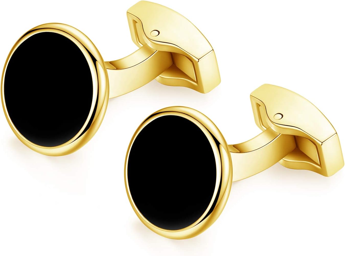HONEY BEAR Round White Sea Shell/Black Onyx Agate Stone Cufflinks for Mens Shirt Wedding Business Gift Black with Gold - Image 4