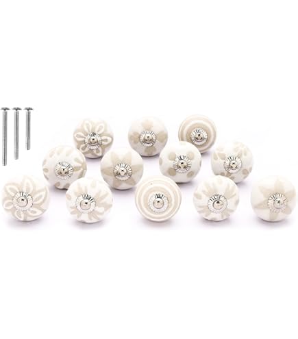 Ajuny Set Of 10 Ceramic Knobs Black And White Kitchen Cabinet And