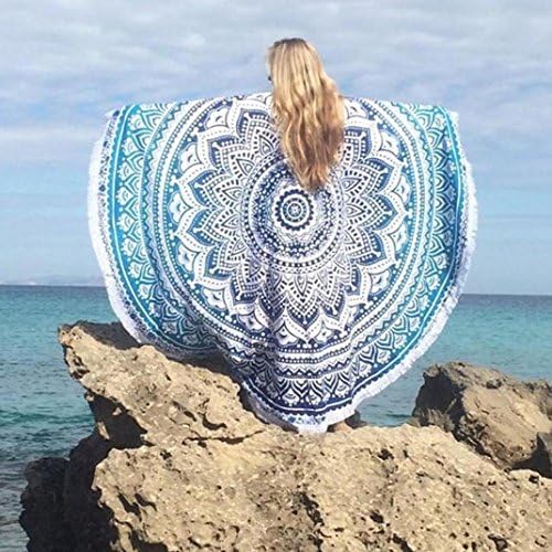 Snow Courage 59" Large Thick 100% Cotton Mandala Round Roundie Beach Towel Throw Blanket For Beach Pool Bath Yoga Spa Picnic Decorative Sofa/Table Cover