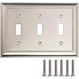 Amazon Basics Triple Toggle Light Switch Wall Plate, Satin Nickel, 1-Pack