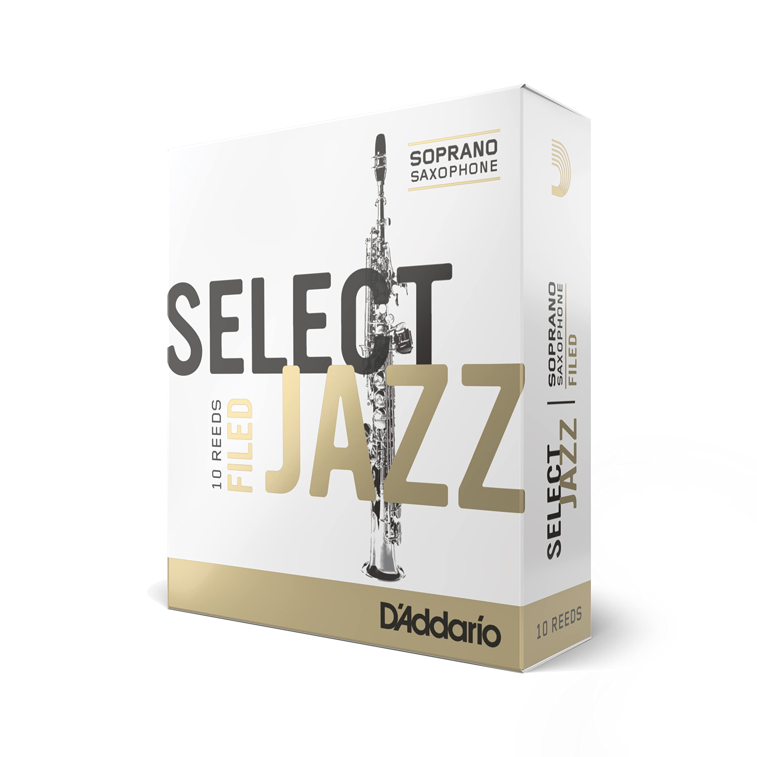 D'Addario Woodwinds Select Jazz Soprano Sax Reeds, Filed, Strength 4 Soft, 10-pack