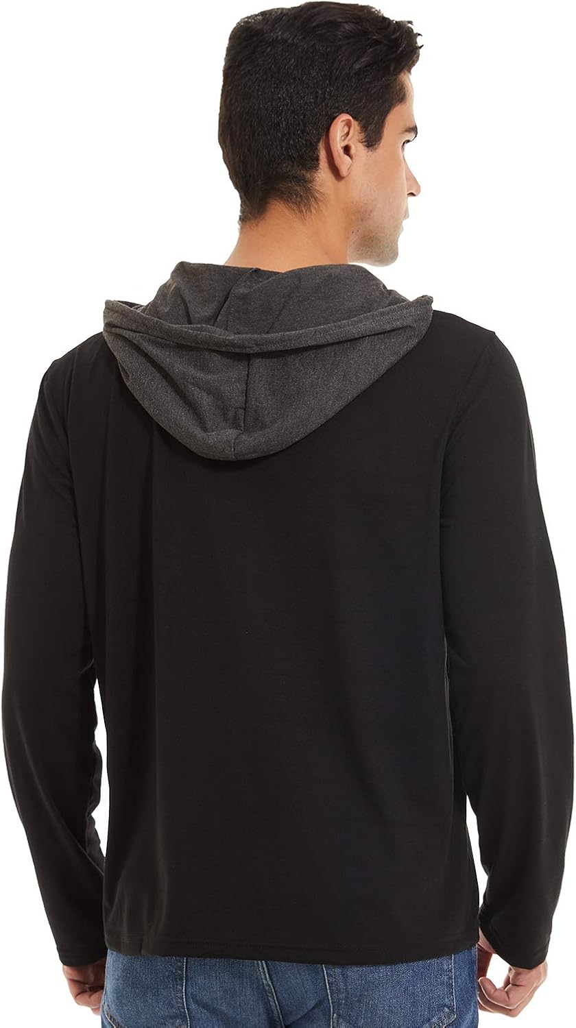 QPNGRP Mens Long Sleeve Hooded T-Shirt Slim Fit Pullover Hoodie Shirt: Clothing