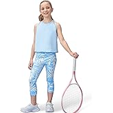 Gogokids Girls' Activewear Workout Set 2 Piece Athletic Sets Sleeveless Mesh Tank Tops and Capris Leggings Yoga Pants 5-12Y