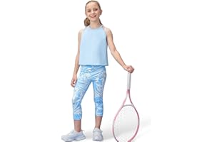 Gogokids Girls' Activewear Workout Set, 2 Piece Athletic Sets Sleeveless Tank Tops and Capri Leggings Yoga Pants