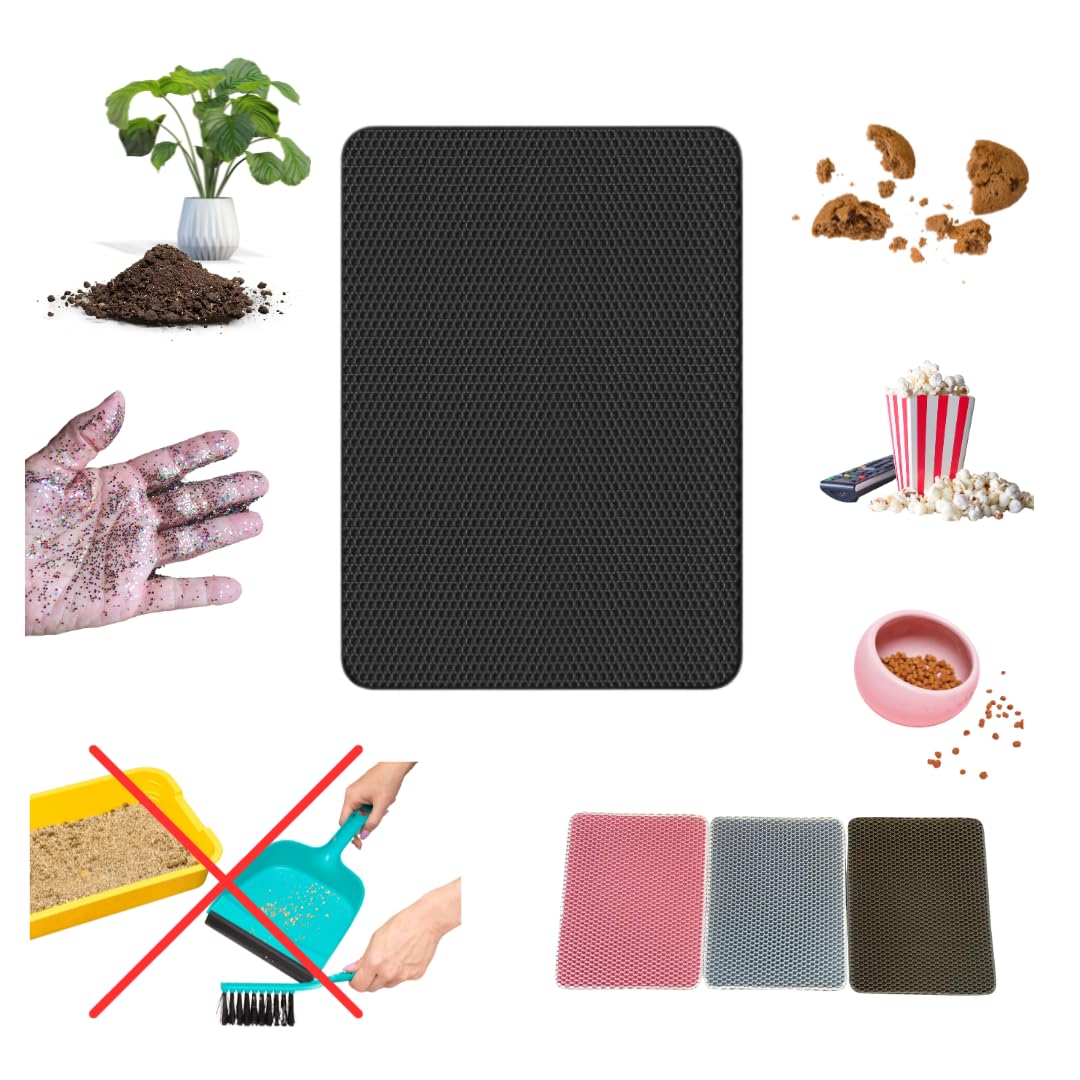 Photo 1 of 16x20 Waterproof Washable Multi use Cat Litter Trapping Mat for Small Particles Including Crumbs, Dirt, dust, Litter, Glitter, Arts & Crafts.Great Gift for pet Owners & General Household use. (Black)
