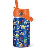 Construction Gifts for Men Women - 12oz Construction Truck Water Bottle with Straw Lid, Stainless Steel Insulated Bottle, Leak Proof, BPA-Free, School, Travel, Car Lovers Kids Birthday Gift Cup(1pc)