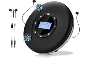 CCHKFEI Portable CD Player with Bluetooth, CD Player Portable with Dual Speakers and Anti-Skip Protection Rechargeable Personal CD Player for Car with LCD Display Headphone AUX Cable Walkman CD Player
