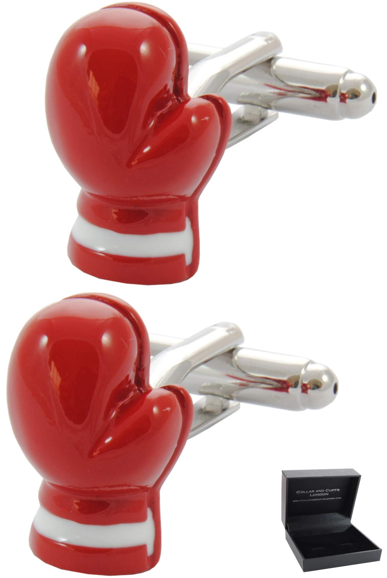 Cufflinks for Men + Presentation Box - Boxing - Boxing Glove - Sport Ring Fight Referee Punch - Red Colour - One Pair