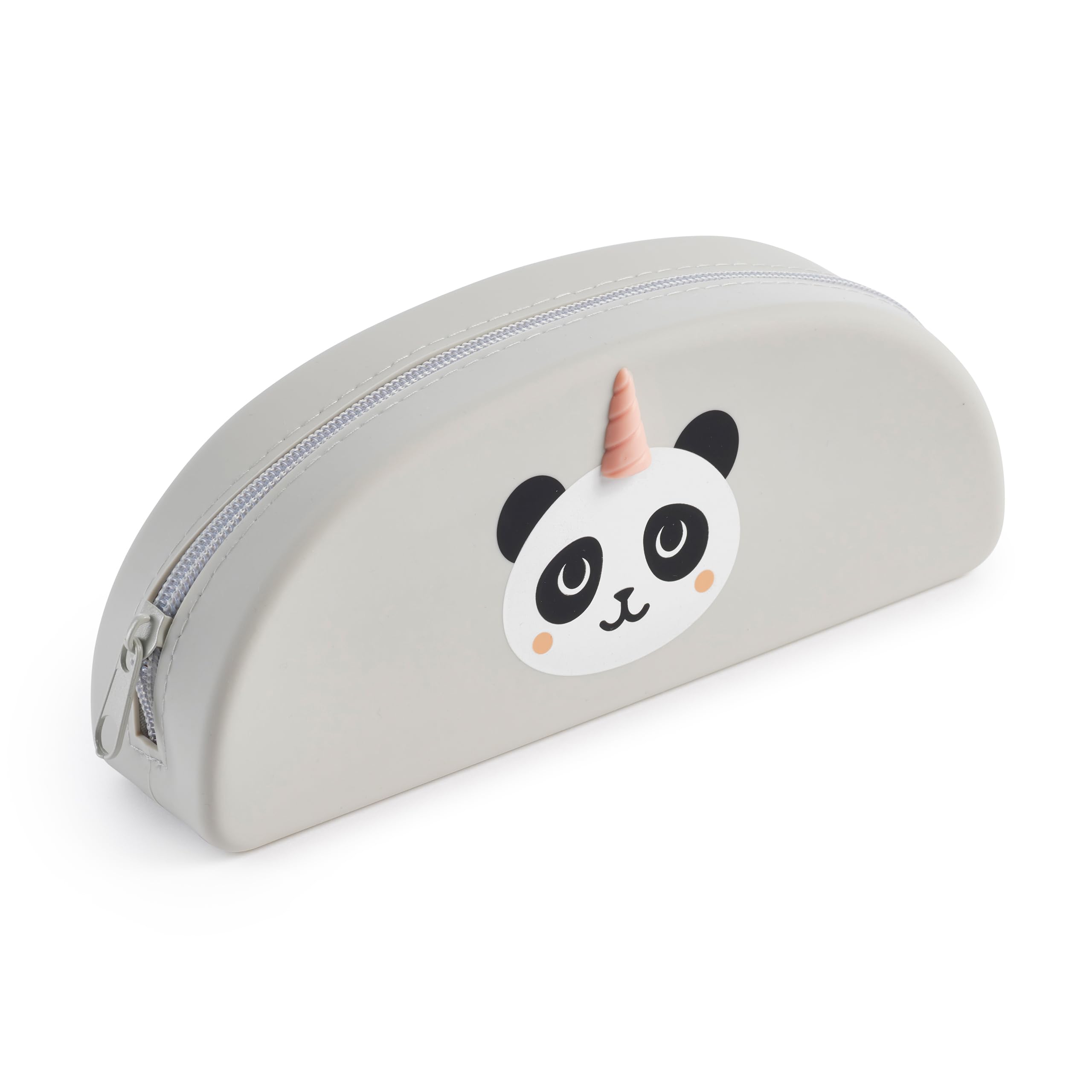 Miquelrius - Oval Pencil Case, 1 Compartment Case, Size 195 x 80 x 42 mm, Silicone Pencil Case, Zipper Closure, Grey, 195 x 80 x 42 mm, Panda