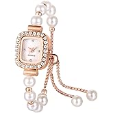Avaner Women's Bracelet Wrist Watches: Pearls Slim Strap Rosegold Analog Quartz Elegant Dress Watches