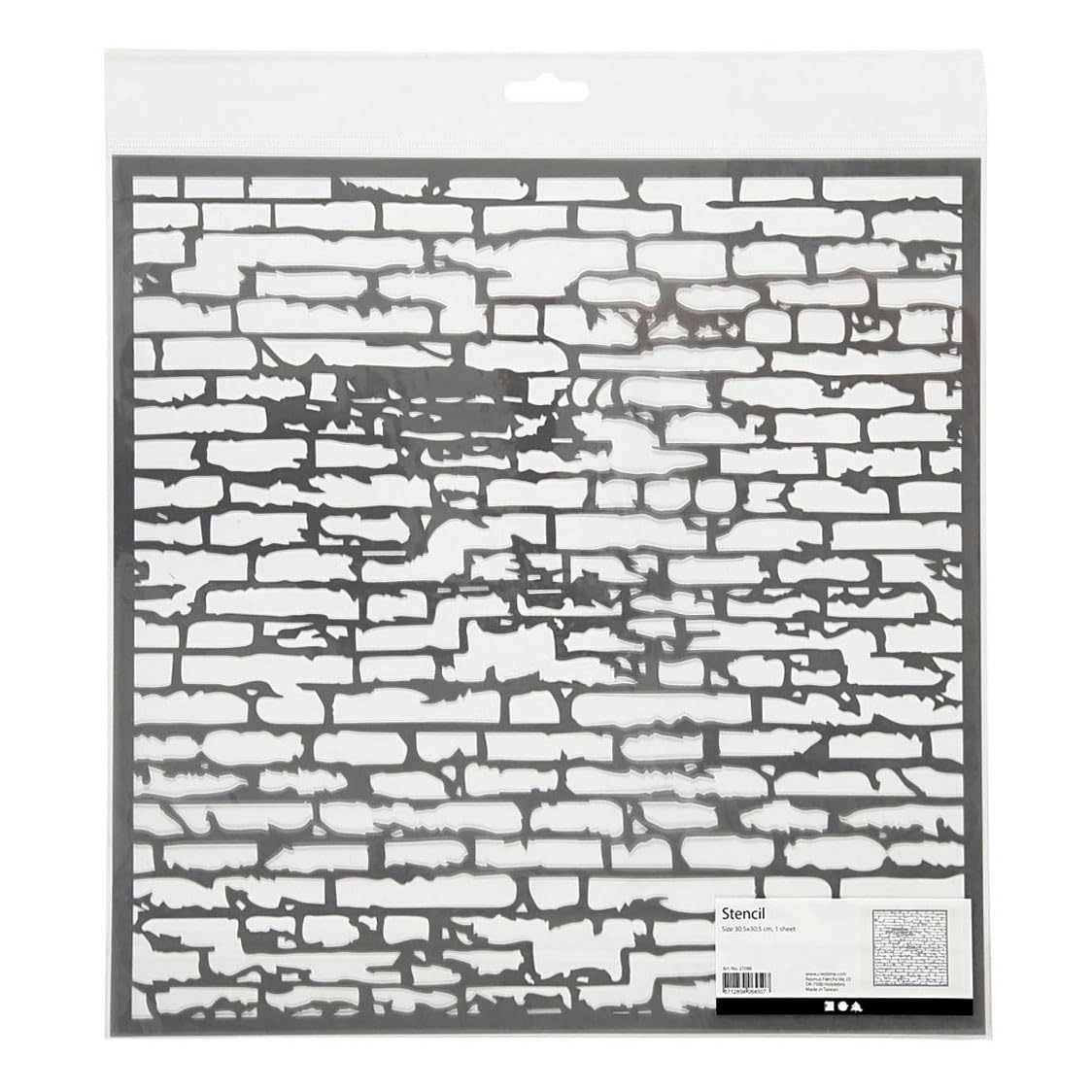 Stencil, size 30,5x30,5 cm, thickness 0,31 mm, brick wall, 1sheet