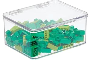 mDesign Plastic Playroom/Gaming Storage Organizer Box Containers, Hinged Lid for Shelves or Cubby, Holds Small Toys, Building Blocks, Puzzles, Markers, Lumiere Collection, Clear