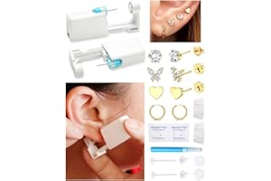 KRFY Ear Piercing Kit Sets, Disposable Stainless Steel Ear Piercing Gun with Preloaded Stud Earrings for Women, Self Pierce Studs Kit Tool, Flat Back Hoop Earrings Cartilage Jewelry Gold Plated/Silver