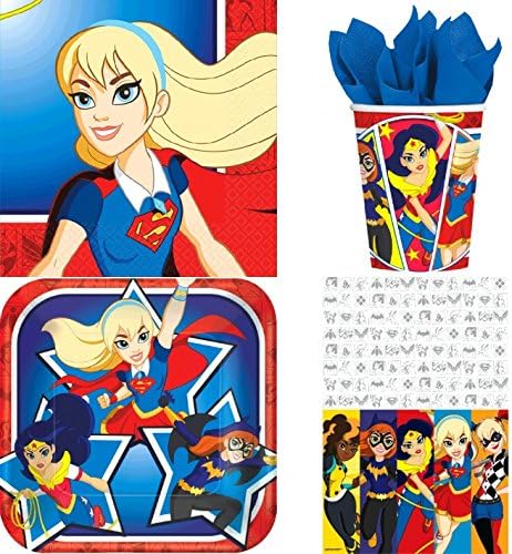Super Hero Girls Birthday Party Supplies Deluxe Bundle Pack for 16
