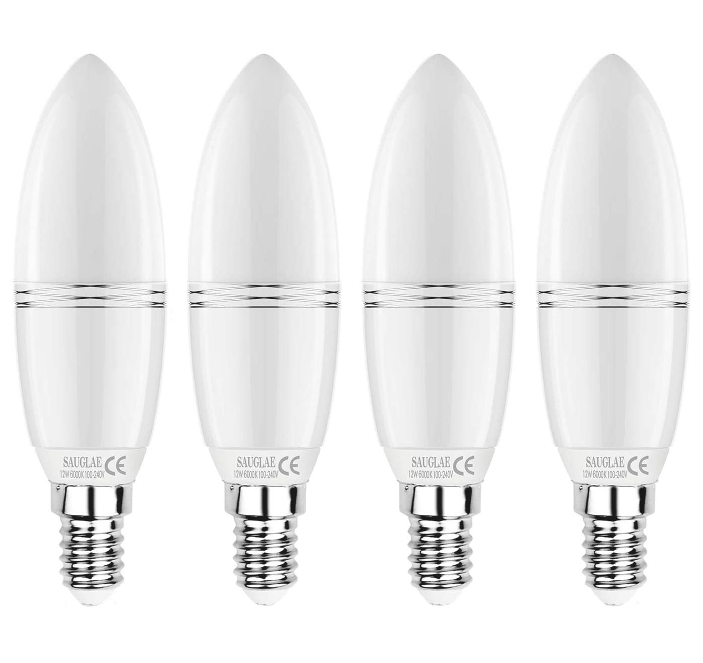 SAUGLAE E14 LED Candle Bulbs 12W, 100W Incandescent Bulbs Equivalent, 6000K Daylight White, Non-Dimmable, 1380Lm, Small Edison Screw LED Light Bulbs, 4-Pack