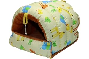WONTEE Bird Nest House Winter Warm Hammock Happy Hut Cave Bed for Parrot Budgie Parakeet Cockatiel Conure Hamster Mouse Chinchilla (M, Yellow)