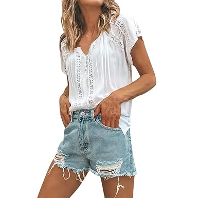 Watopi Sommer T-Shirt Damenmode Verlieren Blusen Beiläufige Kurzarm Oansatz Einfarbig Kurzarm Top T-Shirt Top Poloshirt