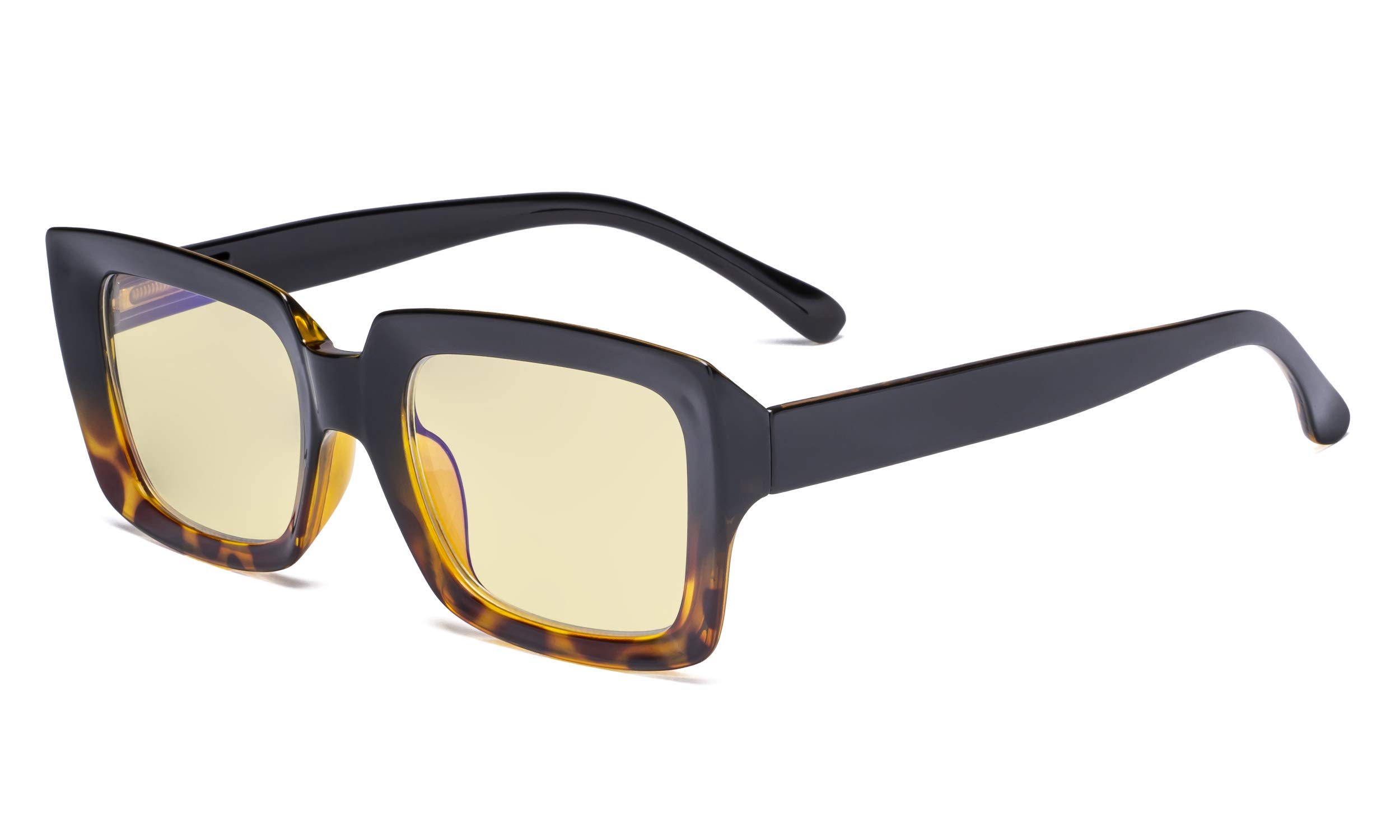 Eyekepper Blue Light Blocking Glasses with Yellow Filter Lens - Oversized Square Computer Eyeglasses Women - Black/Tortoise