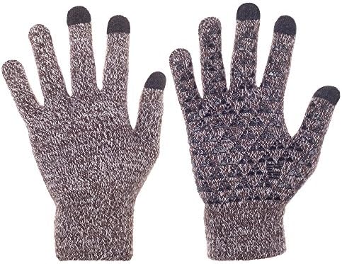 Knit Winter Gloves, Windproof Sport Touchscreen Gloves For Men And Women( Brown &amp; White )
