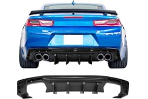 IKON MOTORSPORTS, Rear Diffuser Compatible with 2016-2024 Chevrolet Camaro(Except ZL1 Model), Matte Black PP Ikon Style 1PC Lip Bumper Valance Lower Body Protection Part, 2017 2018 2019