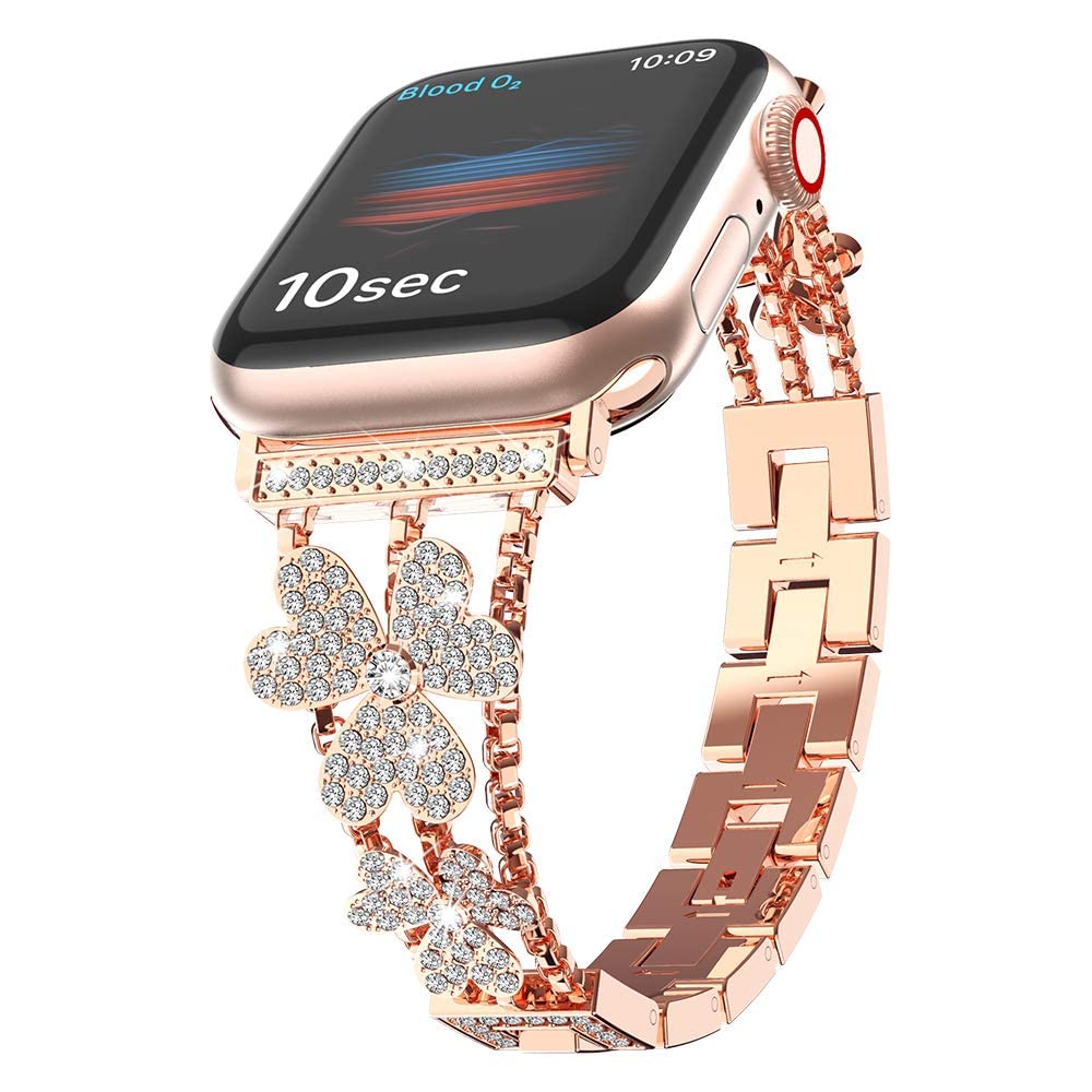 Bling Metal Bands for Apple Watch 41mm/38mm/40mmm/42mm/44mm/45mm/46mm/49mm, Women Luxury Diamond Crystal Stainless Replacement Strap for iWatch Band Series 10 9 8 7 6 5 4 3 2 1 SE Ultra