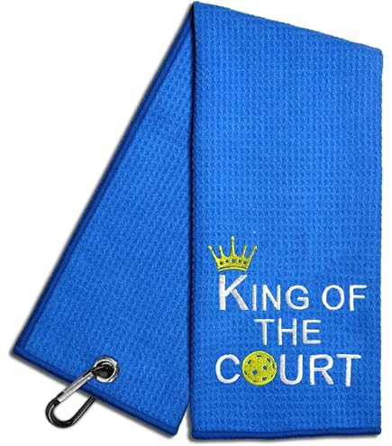 WUUCKOO King Of The Court Pickleball Towel - Embroidered Microfiber Towel With Clip