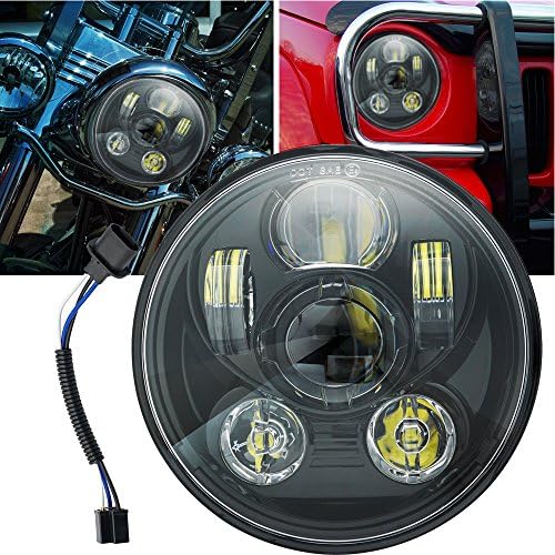 5-3/4 LED Motorcycle Headlight for Harley Davidson Daymaker Street Glide Sportster Triple Low Rider Wide Glide 5.75 inch Projector Round Black