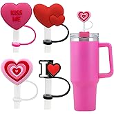 Cup Accessories for Stanley 40oz 30oz Tumbler with Handle,Hot Pink Straw Toppers,Heart Cover Cap, Red Straw Covers for Yeti,Gifts for Her Women (Red Pink)