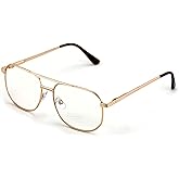 V.W.E. Metal Tear Drop Clear Len Glasses - Big Lens Spring Hinge Square Fashion Gold Gunmetal