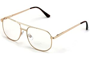 V.W.E. Metal Tear Drop Clear Len Glasses - Big Lens Spring Hinge Square Fashion Gold Gunmetal