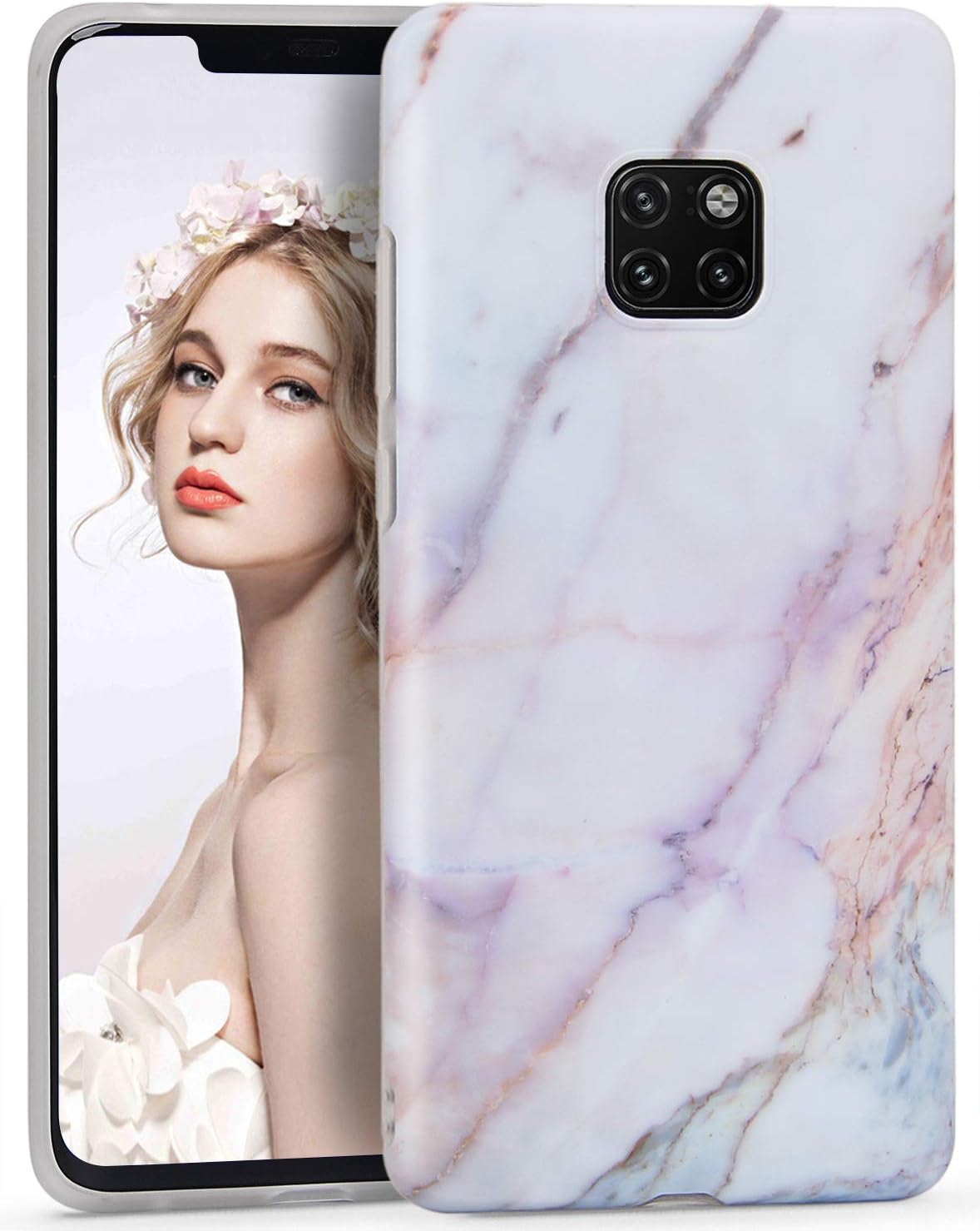 CIUTEK Marble Case for Huawei Mate 20 Pro, Mate 20 Pro Case Matte Finish Slim Anti-Scratch Shockproof Cover Flexible Clear Transparent TPU Bumper Soft Case for Huawei Mate 20 Pro (Light Purple)