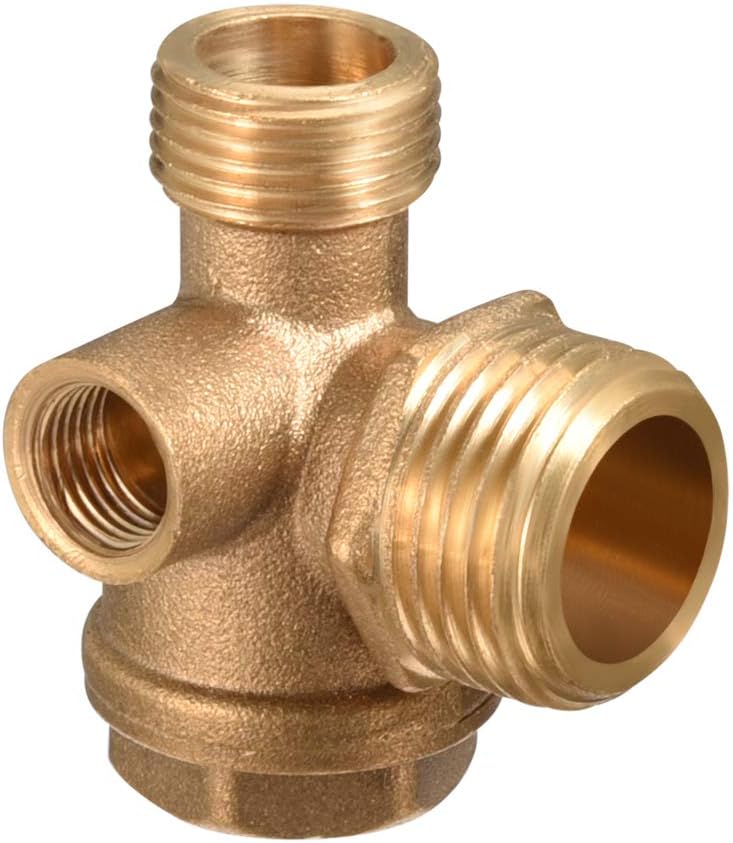 sourcing map Air Compressor Check Valve, 1/2" G x 3/8" G x 1/8" G M/F Thread, 3 Way Pneumatic Accessory, Brass