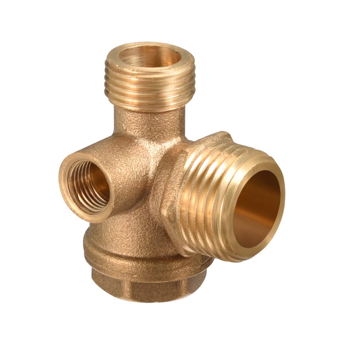 sourcing map Air Compressor Check Valve, 1/2" G x 3/8" G x 1/8" G M/F Thread, 3 Way Pneumatic Accessory, Brass