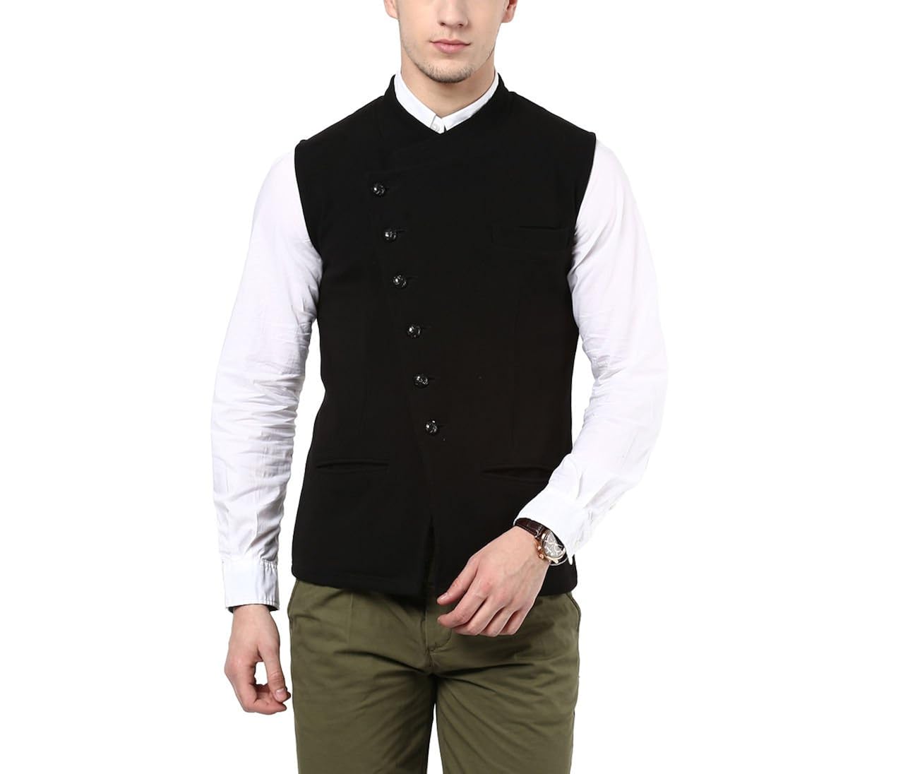 hypernation black color cotton casual waistcoat