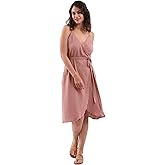 Amazhiyu Womens Cotton Gauze Spaghetti Strap Sleeveless Midi Wrap Dresses