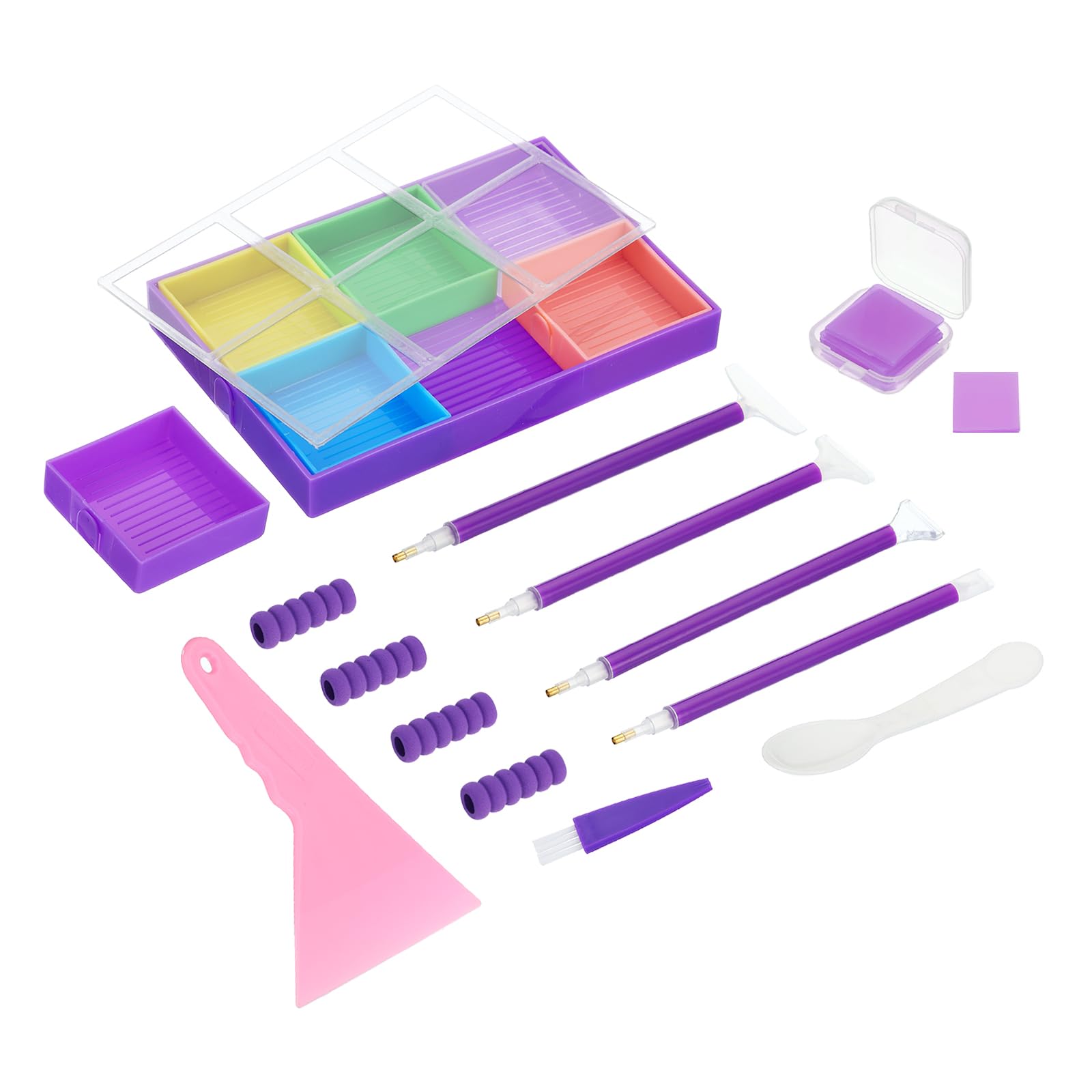 PATIKIL diamond painted Tray, 26PCS diamond painted Accessories Organizer Kits Large Diamond Art Trays Bead Rhinestone Sorting Tray Square Craft Tools with Pens Spoon Brush Clay