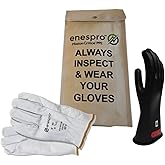 Enespro Class 0 Insulated Work Gloves, 1000 V AC, 1500 V DC Rubber Electrical Voltage Gloves with Leather Protectors & Carrying Case, ASTM D120 NFPA 70E Compliant, Electrician Safety Gloves, KITGC0B09