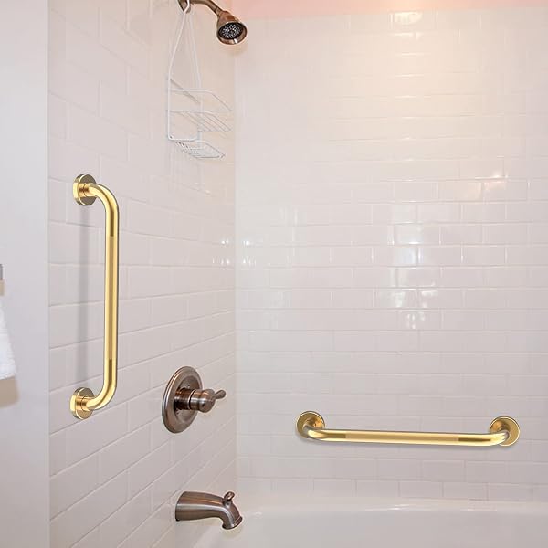 24 INCH ANTI SLIP SHOWER GRAB GOLD, MUNZONG BATHROOM GRAB BAR, KNURLED BATHROOM BALANCE BAR,SAFETY HAND RAIL SUPPORT HANDICAP ELDERLY INJURY SENIOR ASSIST BATH HANDLE