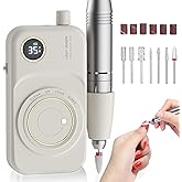 Portable Nail Drill Electric File: 35000RPM Professional Rechargeable Nail E File Machine,for Acrylic Nails Gel Polishing Removing, Cordless Efile with Bits Kit for Manicure Salon Home (White)