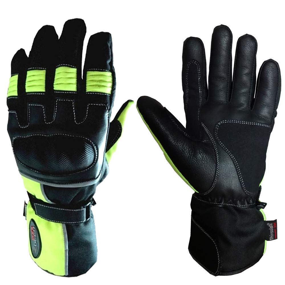 Speed MaxX MENS BLACK/HiViz MOTORBIKE/MOTORCYCLE/MOTOCROSS TEXTILE GLOVES (L)